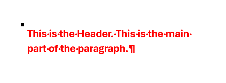 Word document with the style separator removed, showing that the style for the first part of the newly formed paragraph is adopted by the rest of the paragraph.