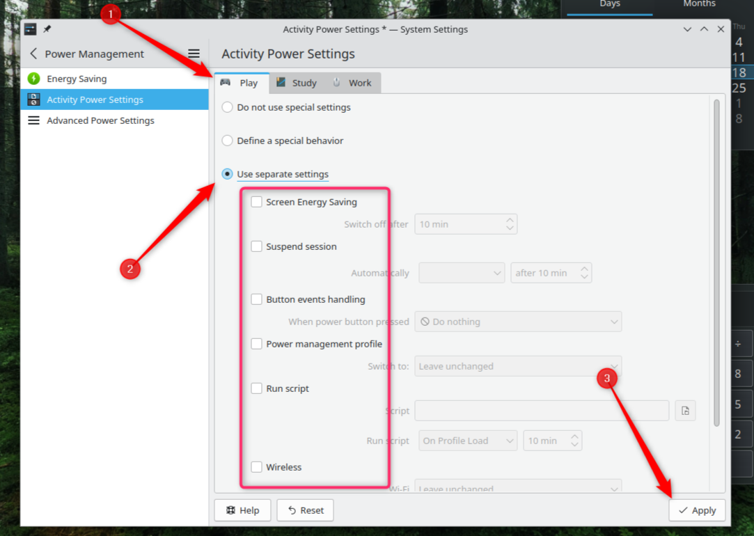 Set individual Acitivty Power Settings