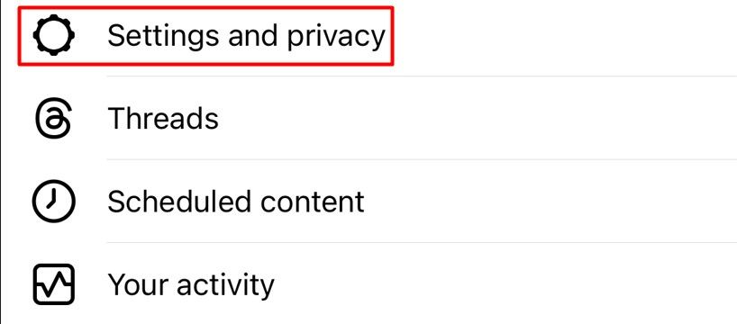 Settings and Privacy option in Instagram hamburger menu.