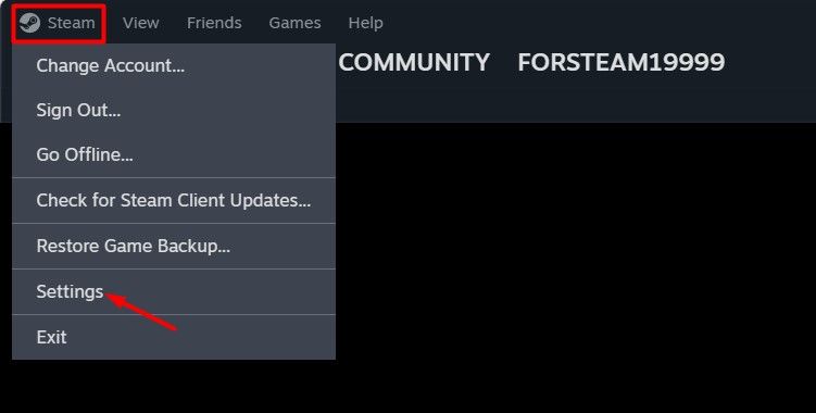 Settings option in the Steam client.