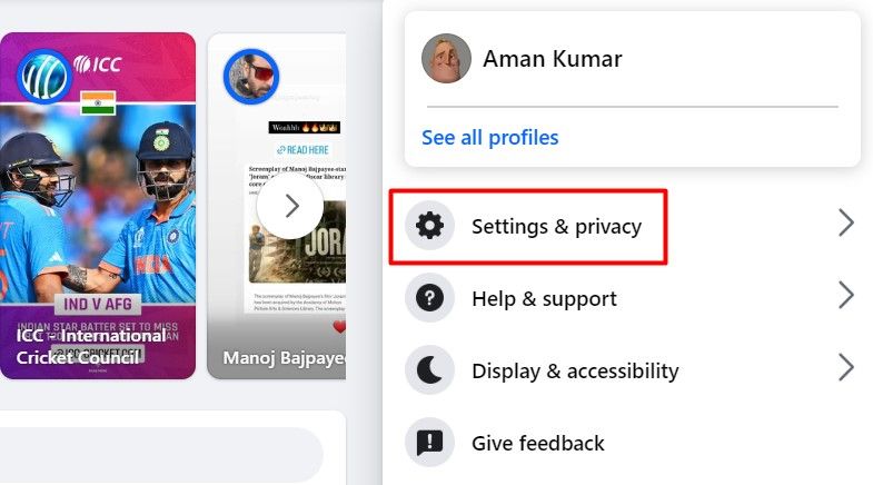 Settings & Privacy option on Facebook.