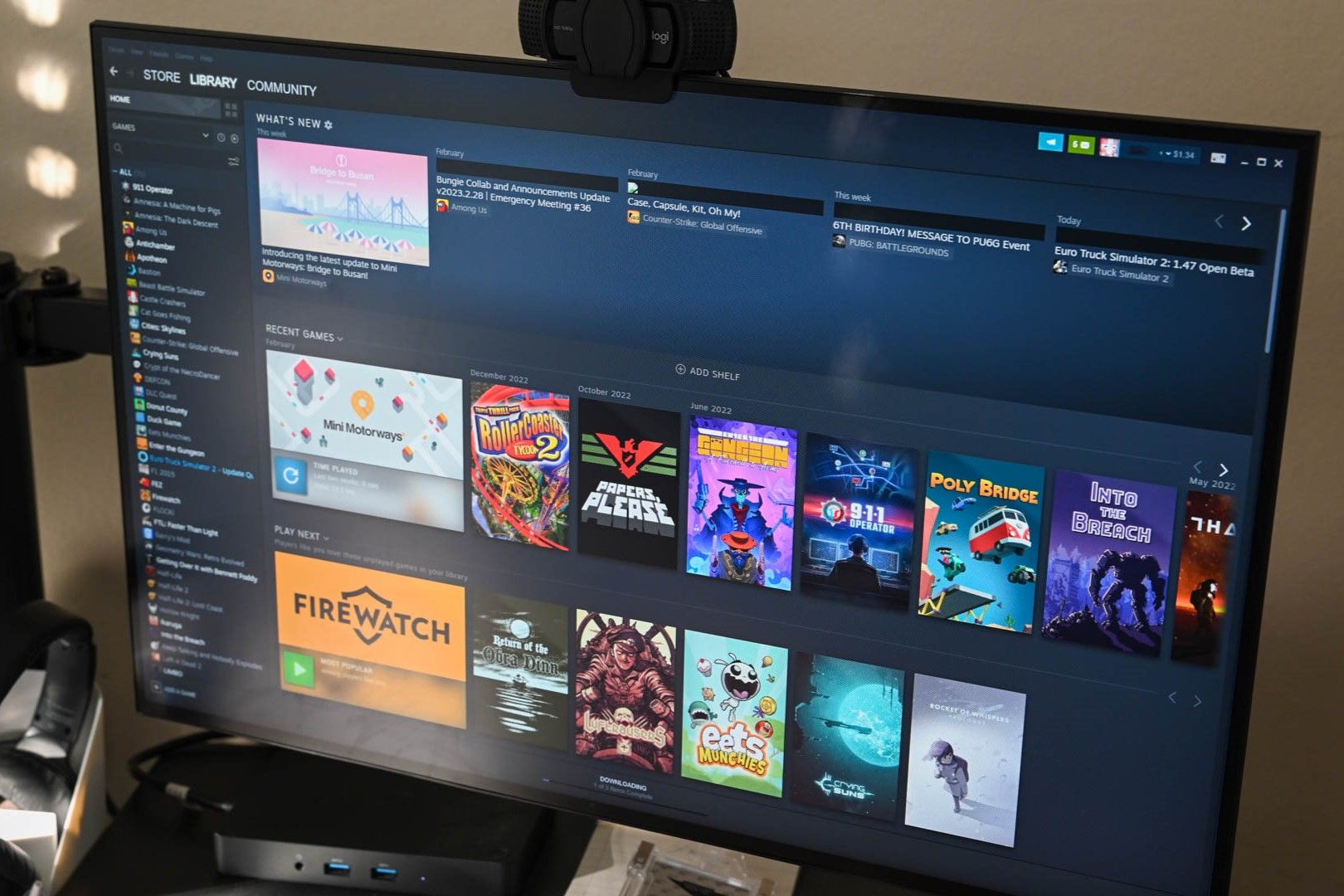 steam library on a monitor