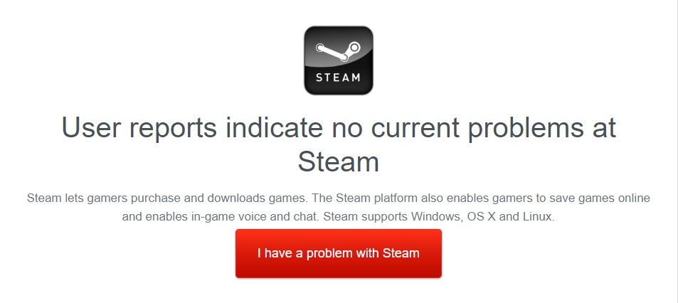Steam server status on Downdetector website.