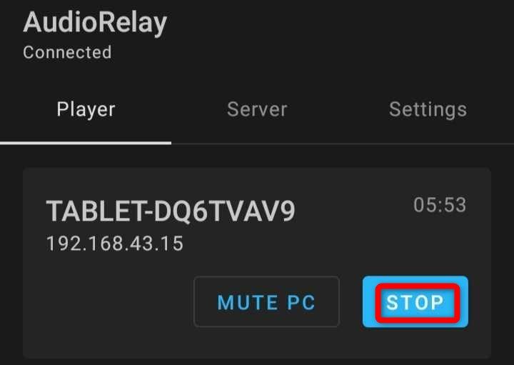 Stopping the Connection in the AudioRelay Android App