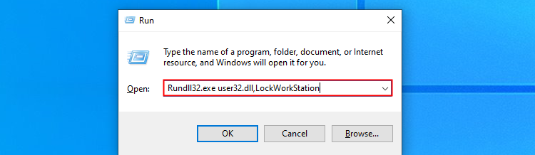 The command to lock your PC in a Run window. 