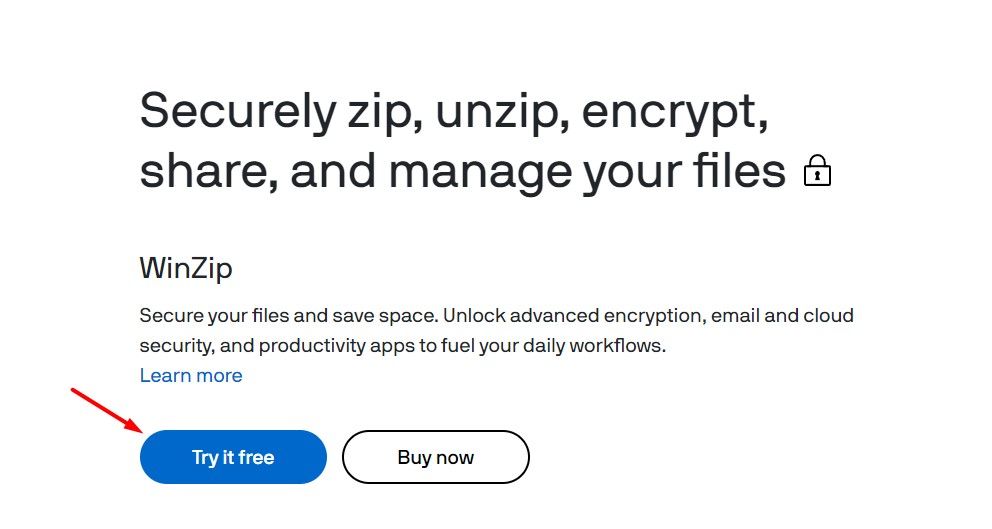 Try it free option to download WinZip for free.