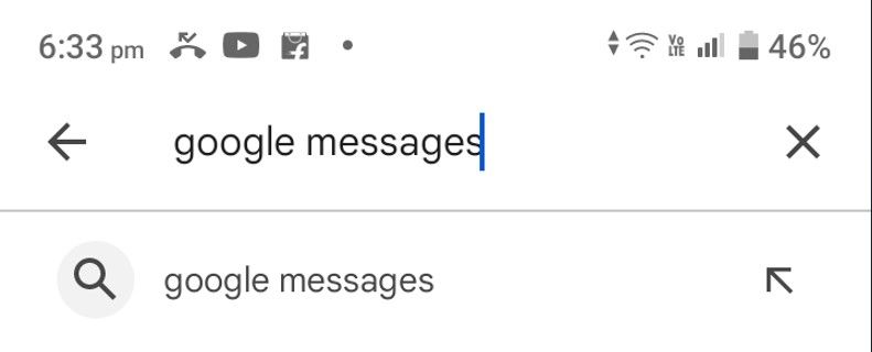 Typing Google Message in the Play Store search bar.