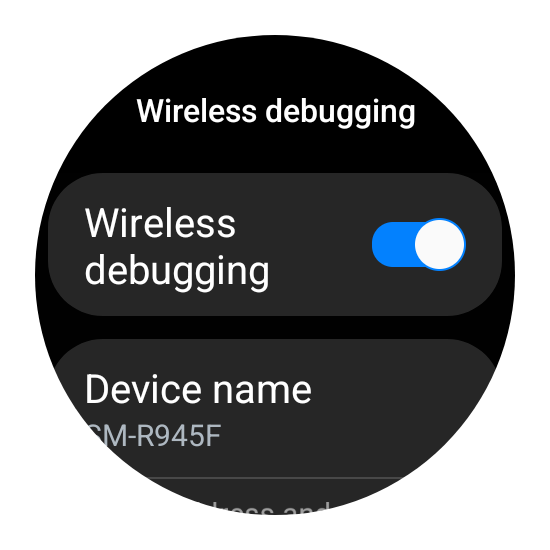 Wireless Debugging toggle is turned on.