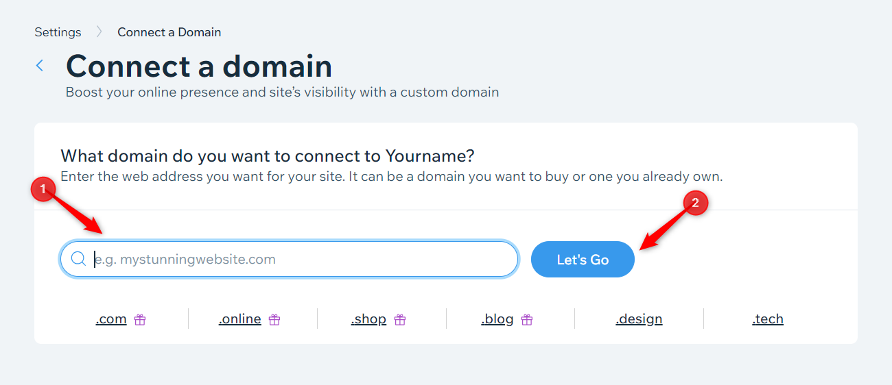 An image showing that the user should connect a domain.