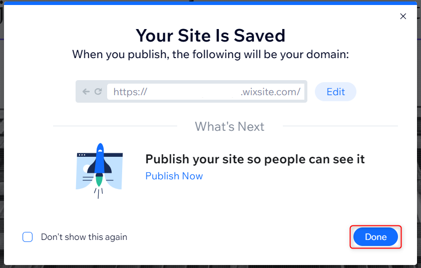 A picture showing that your site has been saved.
