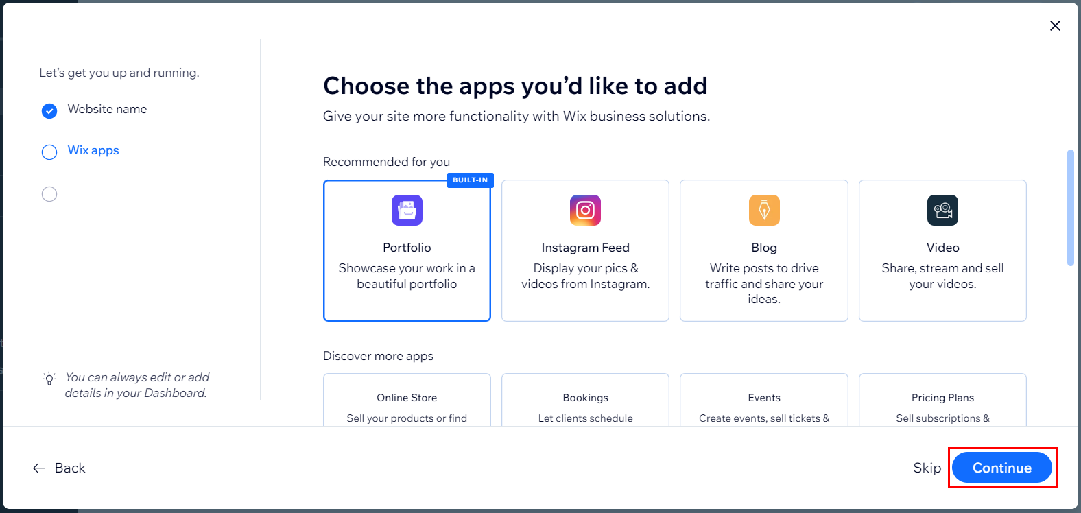 An image showing that the user should choose the apps that they'll like to add.