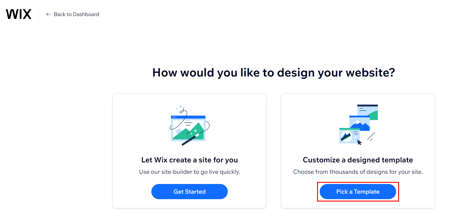 An image requesting the user to pick how they would want to design their website.