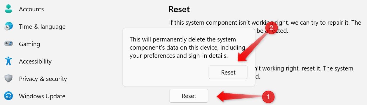 Resetting the Microsoft Store app in the Windows Settings app.