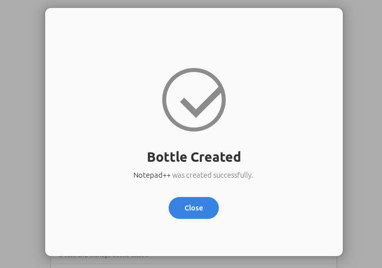 The confirmation when a bottle has been created
