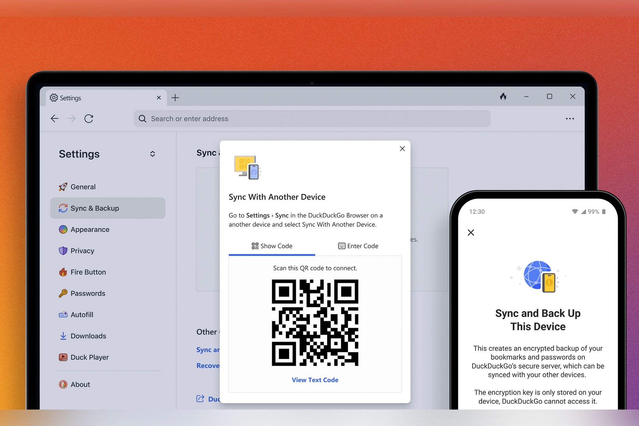 DuckDuckGo device syncing.
