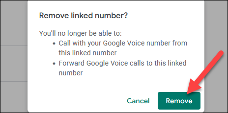 Confirm removing linked number.