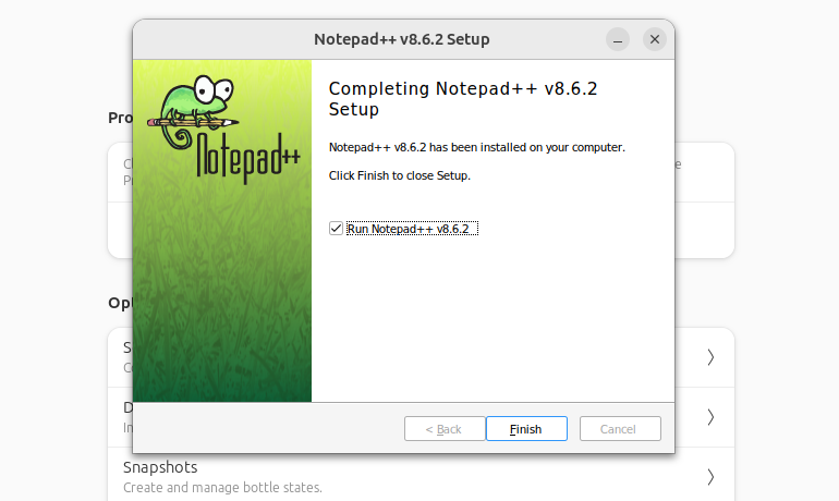 The Notepad++ final installation screen, with the checkbox selected