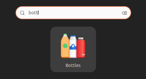 The Bottles icon in the GNOME application search results