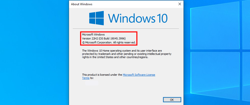 The version information in the Windows Version window. 