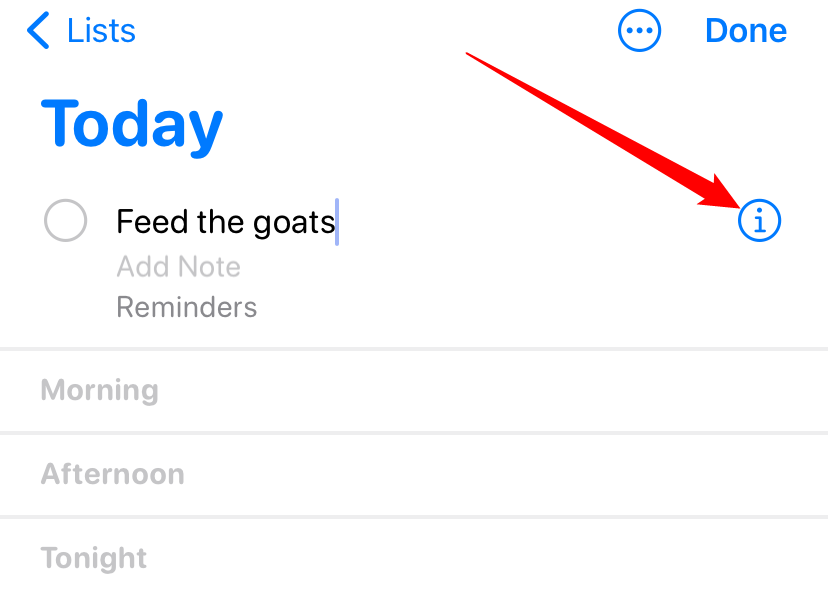 Tap the 'i' button to customize the reminder. 