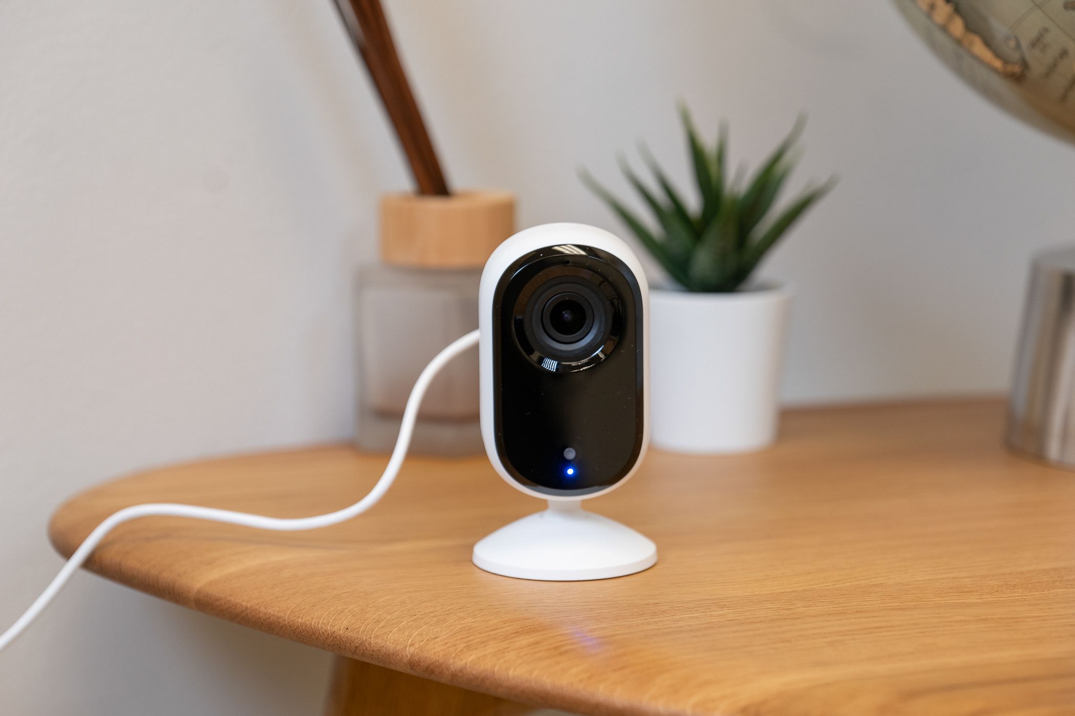 Arlo Essential Indoor Camera turned on and shutter open