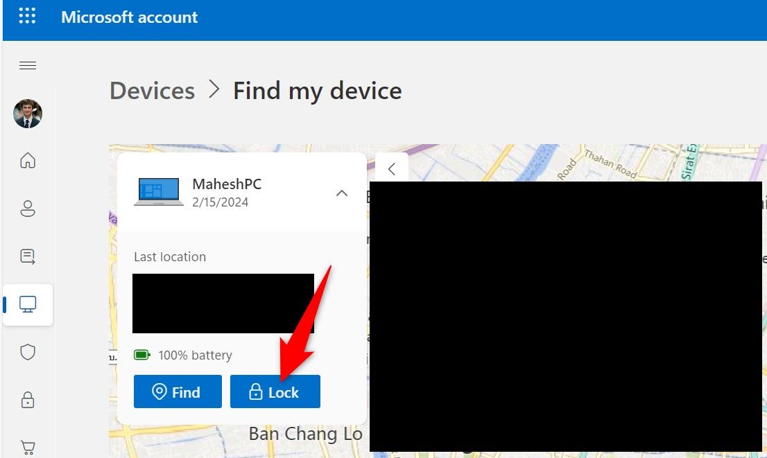 'Lock' highlighted on the Microsoft Devices site.