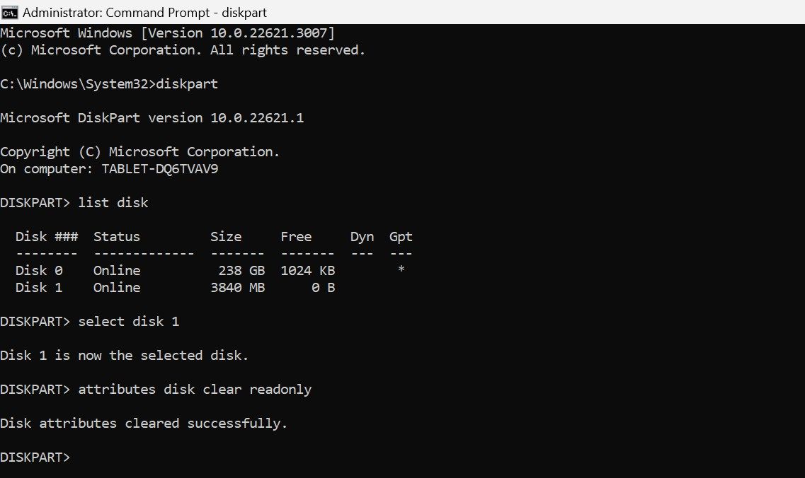 Clearing the readonly file attributes of an sd card.