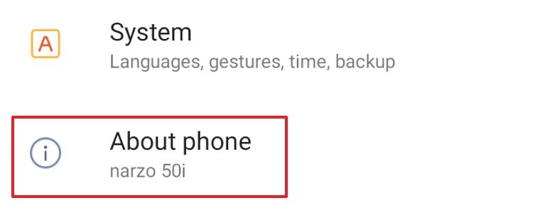 About Phone option in the Settings app.
