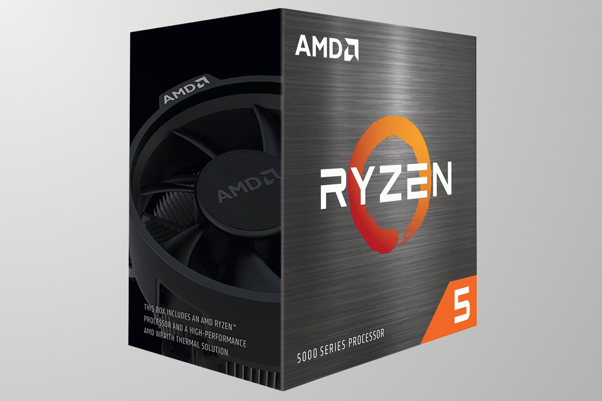 AMD Ryzen 5 5500 box against a grey background