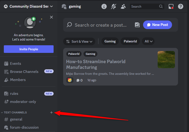 An example of a Discord server's channel hierarchy.