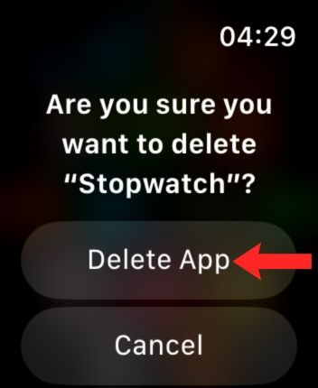 Screenshot of the Apple Watch highlighting the option to delete an app.