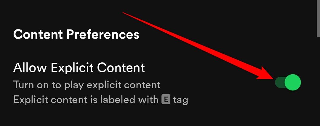 The 'Allow Explicit Content' toggle in the Spotify mobile app settings