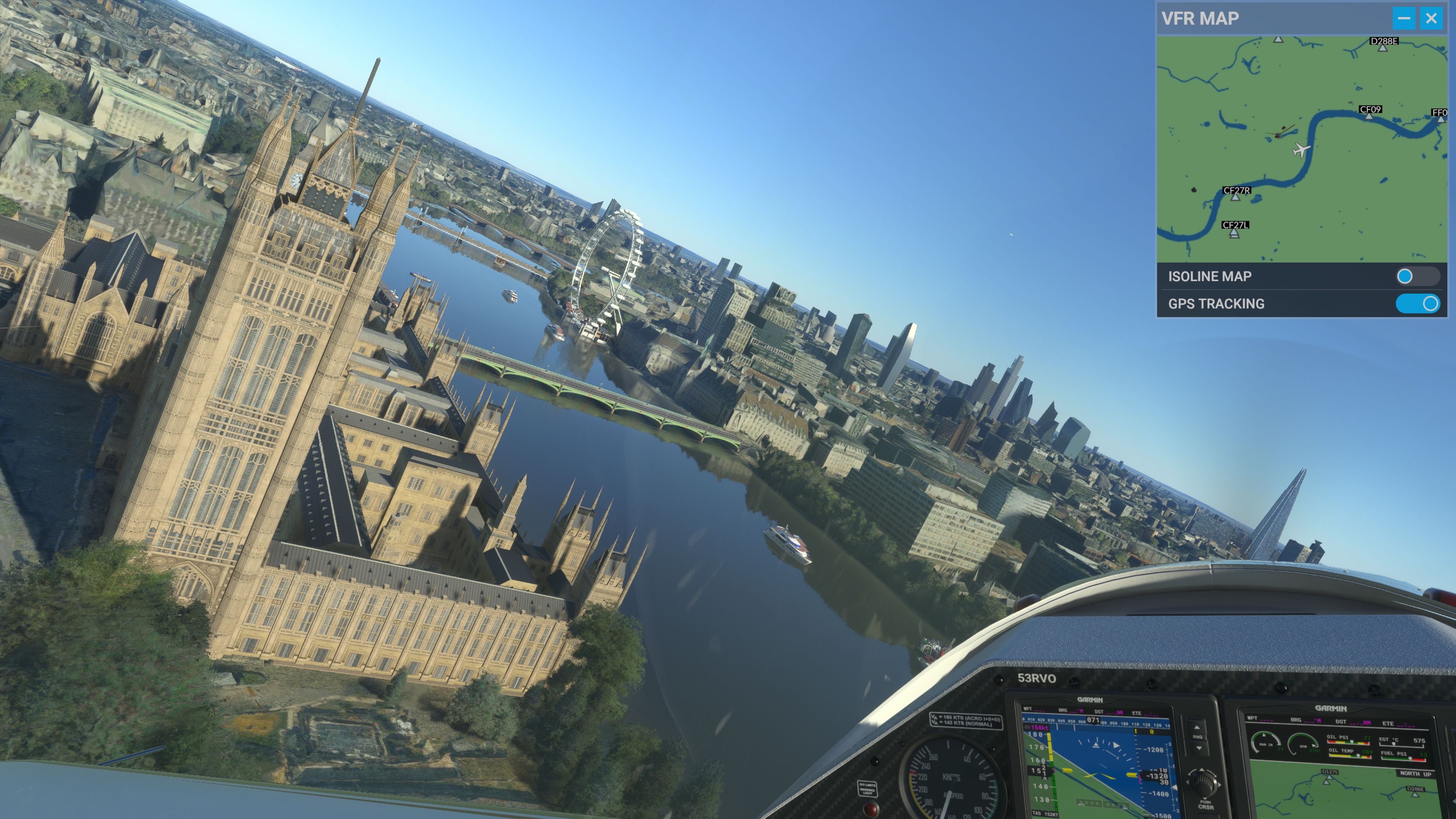 Flying over Westminster in Microsoft Flight Simulator 2020