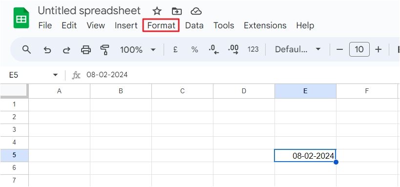 Format option in Google Sheets.