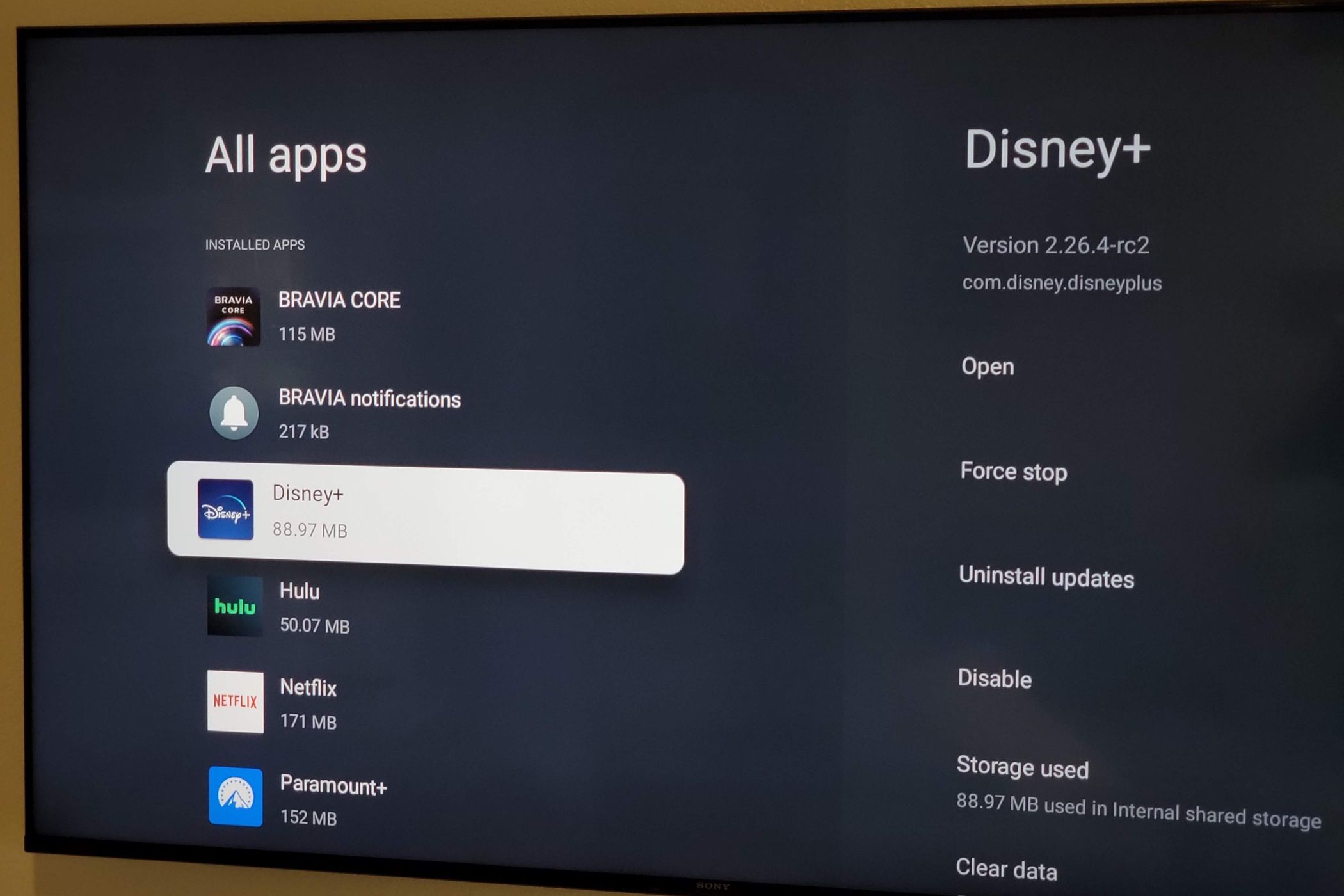 Google TV all apps list in settings. 