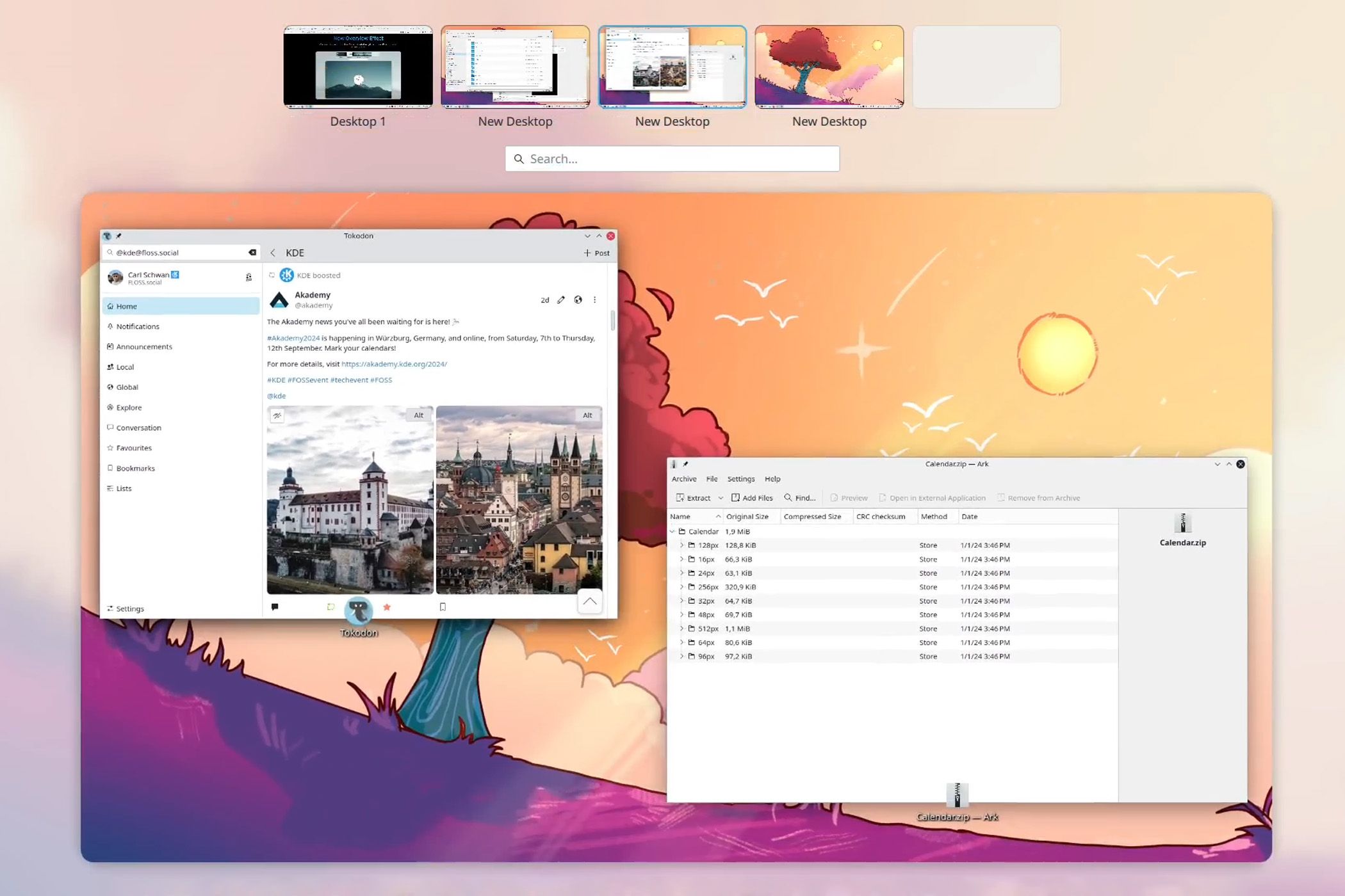 Screenshot of KDE Plasma desktop with two windows open.