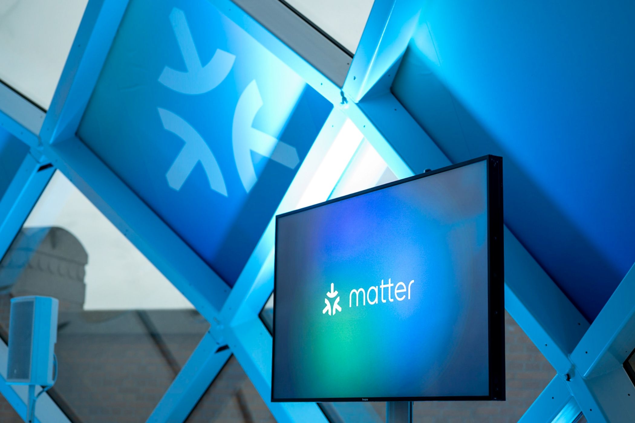 Matter logo on a TV.