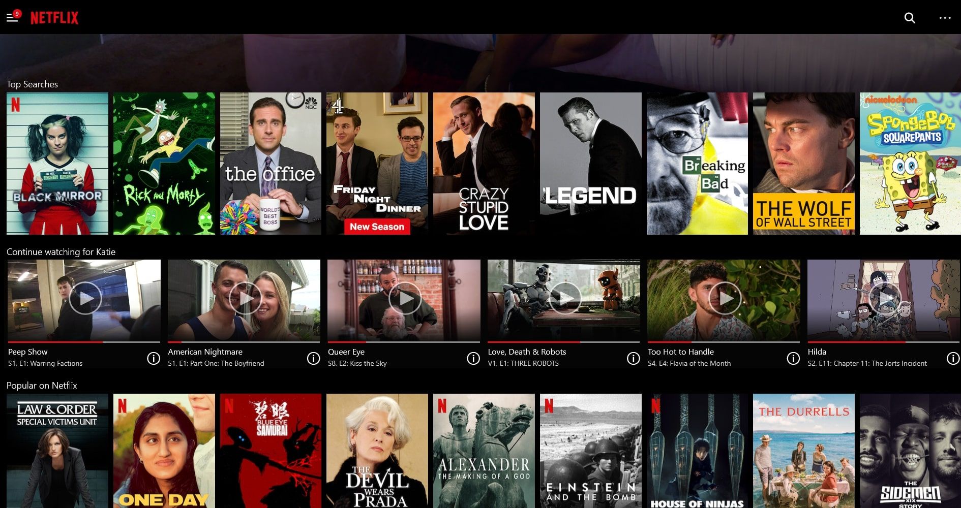 Screenshot of the Netflix desktop main page.