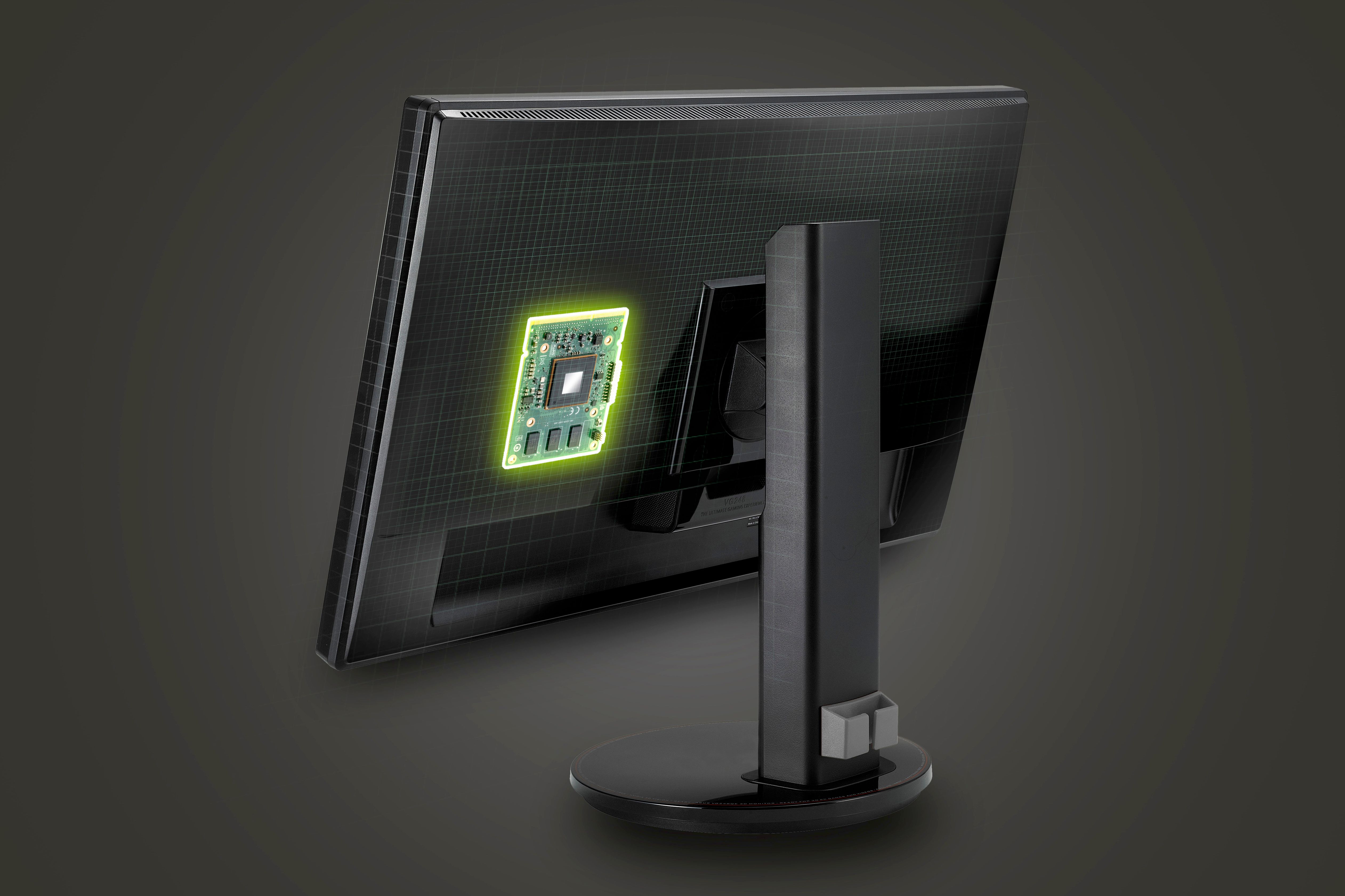 NVIDIA Monitor with G-Sync chip highlighted on the back.