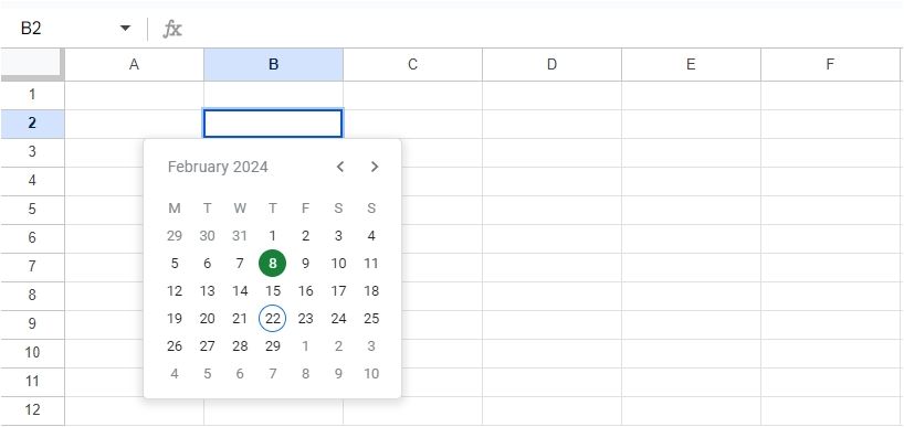 Pop-up Date picker in Google Sheets.