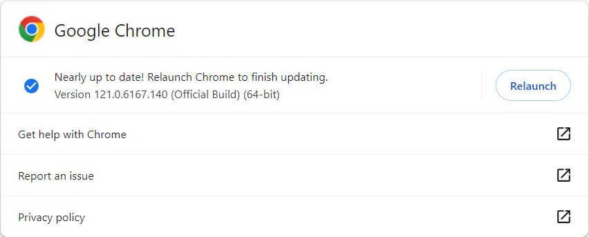 Relaunching Chrome after an update.