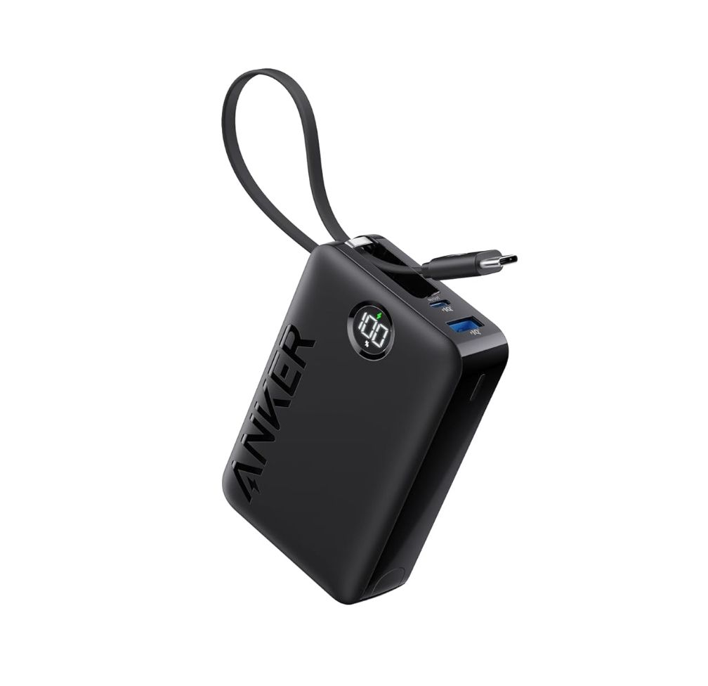 Anker 20K portable battery with a built-in cable.