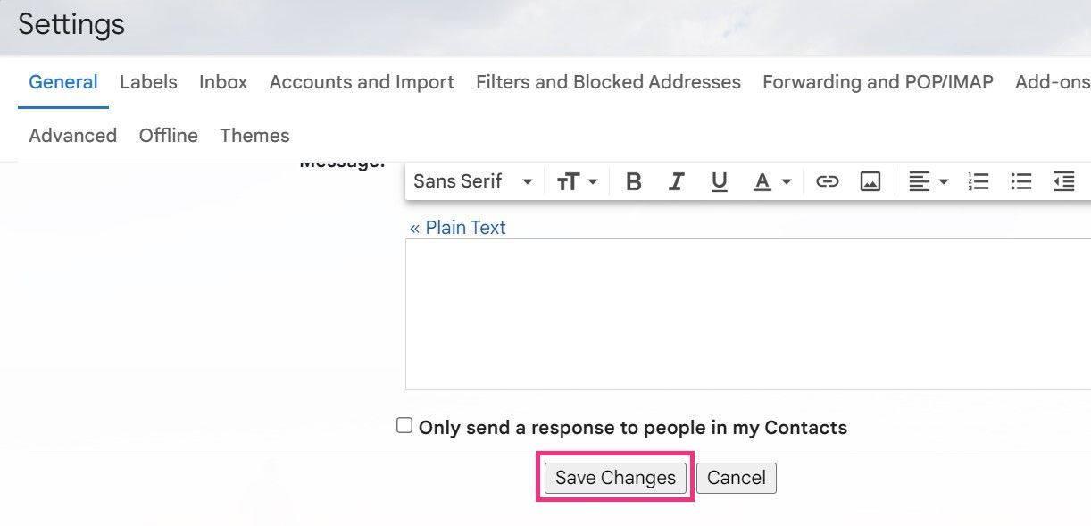 Screenshot of Save Settings button in Gmail