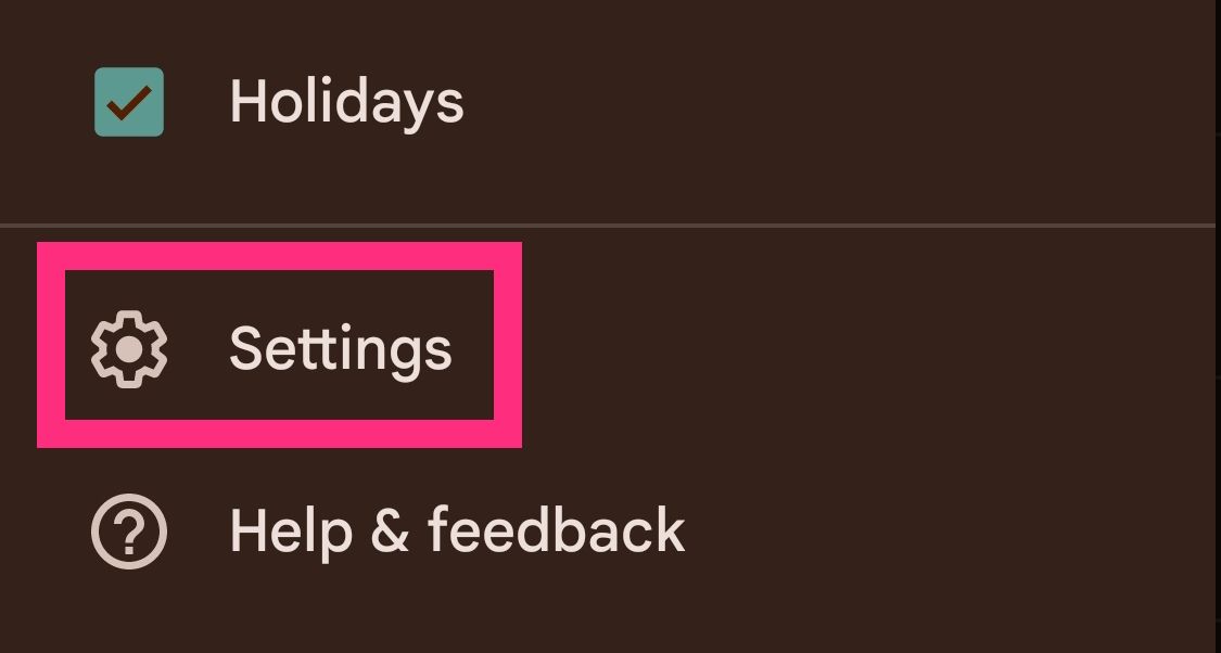 Screenshot of Google Calendar Settings option
