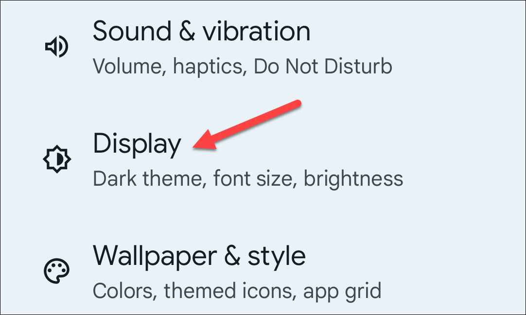 Display section in Settings.
