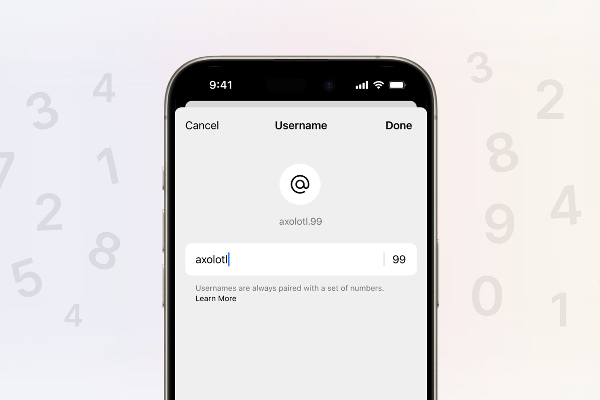 Screenshot of creating a username in Signal.