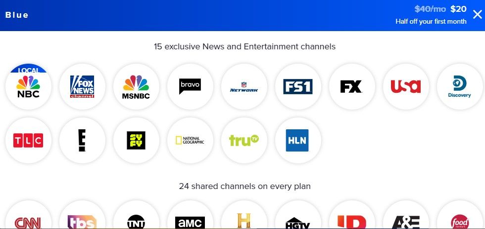 Sling Blue has 40 channels.