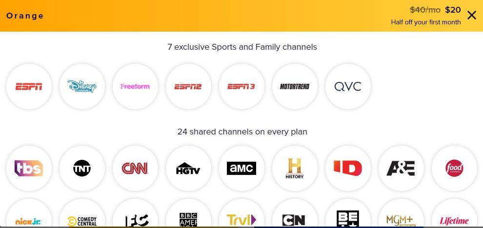 Sling Orange has 32 channels