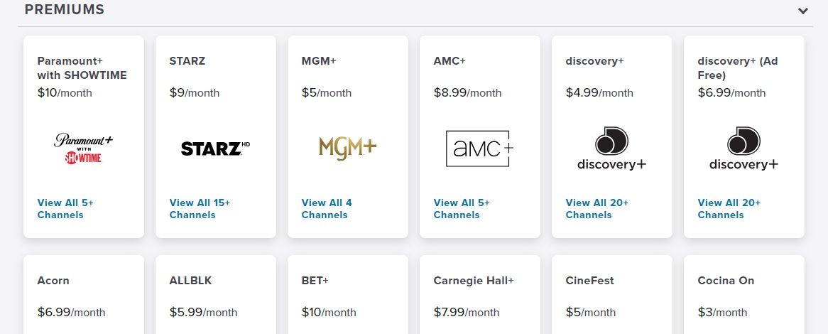 Buy sling TV premium channels for more content.
