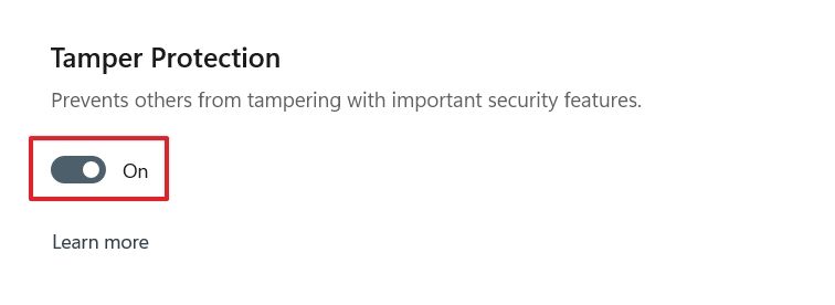 تغییر حالت Protection Protection در برنامه Windows Security.